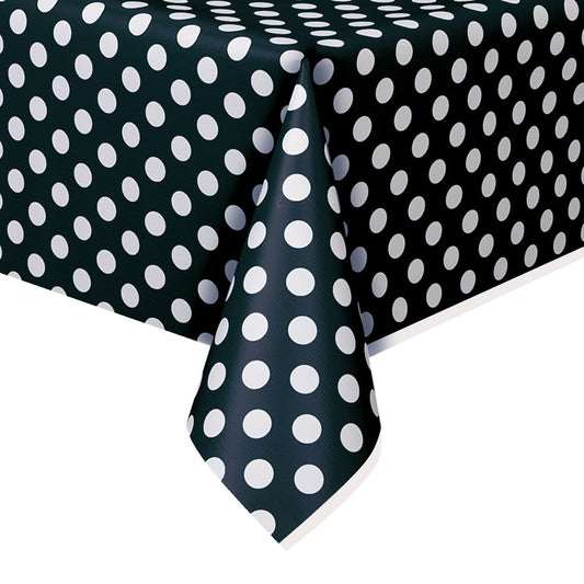 Black Dots Rectangular Plastic Table Cover (54" x 108") 1 Count - Elegant Design & Premium Quality, Ideal For Parties, Events & Everyday Use