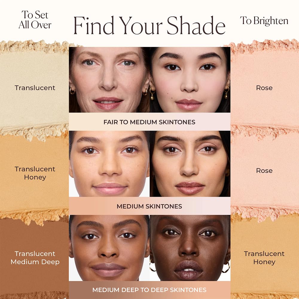 Laura Mercier Translucent Loose Setting Powder, 24HR Shine Control, Infused with Vitamins C + E, Soft Matte Finish, Normal to Oily Skin, 4 Shades for Virtually All Skin Tones, Holiday Gift Set