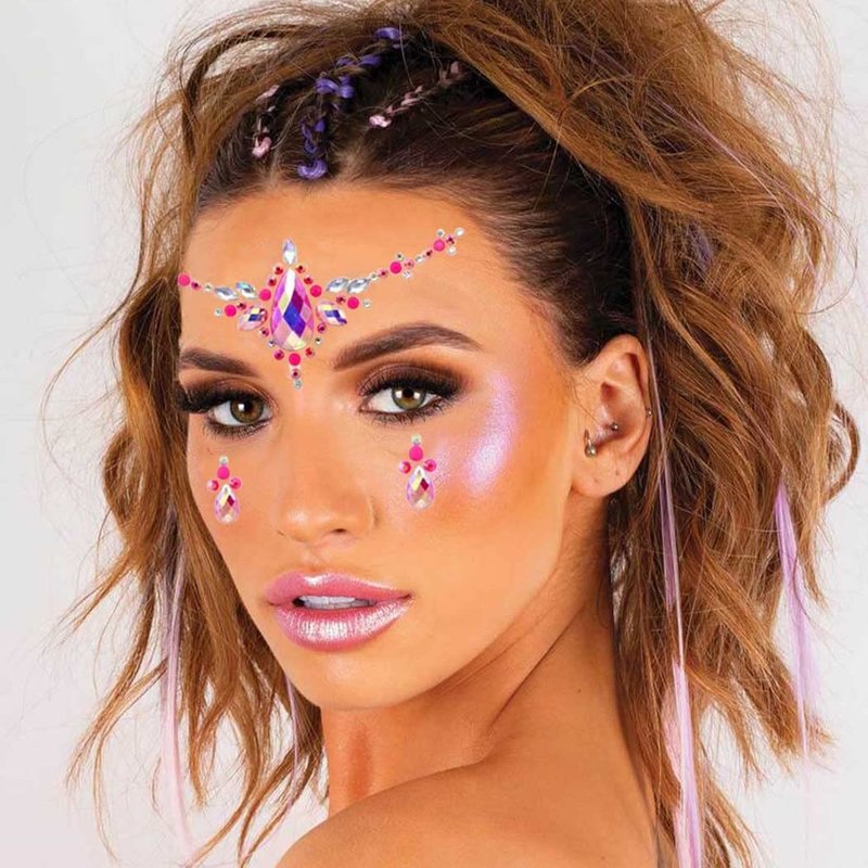 Blindery Rhinestone Mermaid Face Gems Rave Body Jewelry Tattoo Pink Body Stickers Festival Chest Gems for Women and Girls 2PC