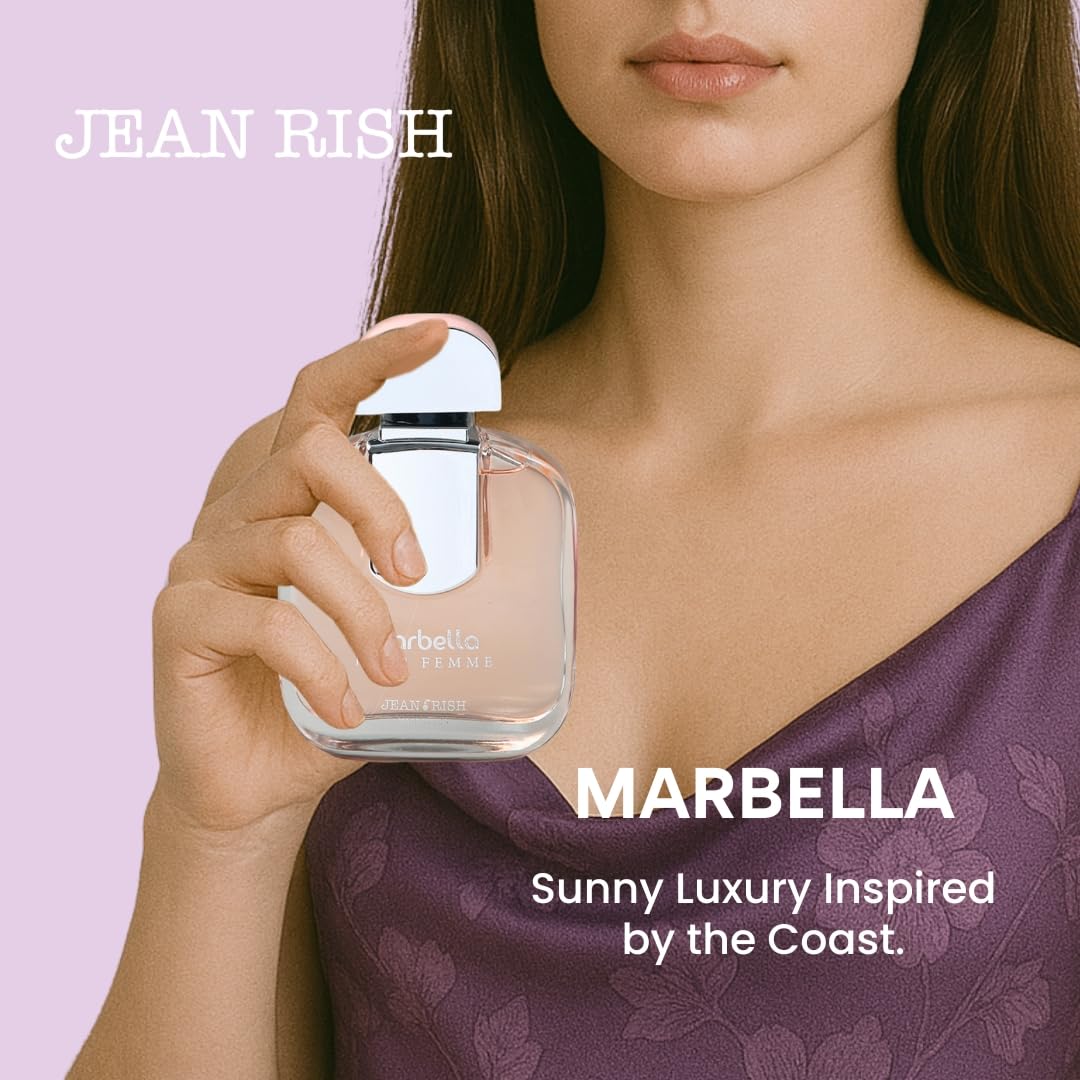 Jean Rish Marbella Perfume for Women Eau De Parfum, Long-Lasting Luxury Fragrance, Made In USA - Pear, Jasmine, Vanilla, Iris, Patchouli Scent - 100ml / 3.4 oz