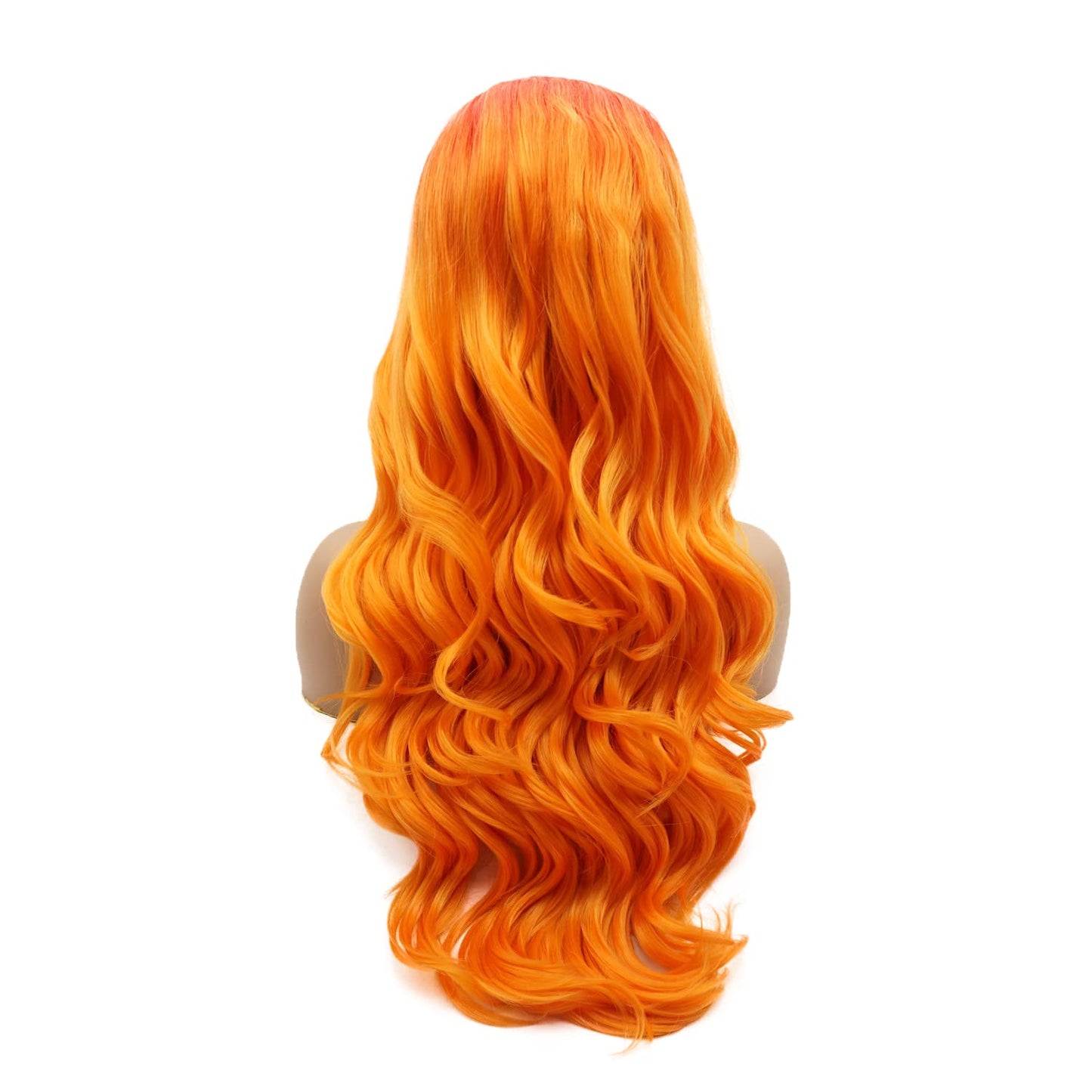 Long 24-Inch Wavy Synthetic Lace Front Wig - Orange Root Light Orange Ombre, Heat Resistant