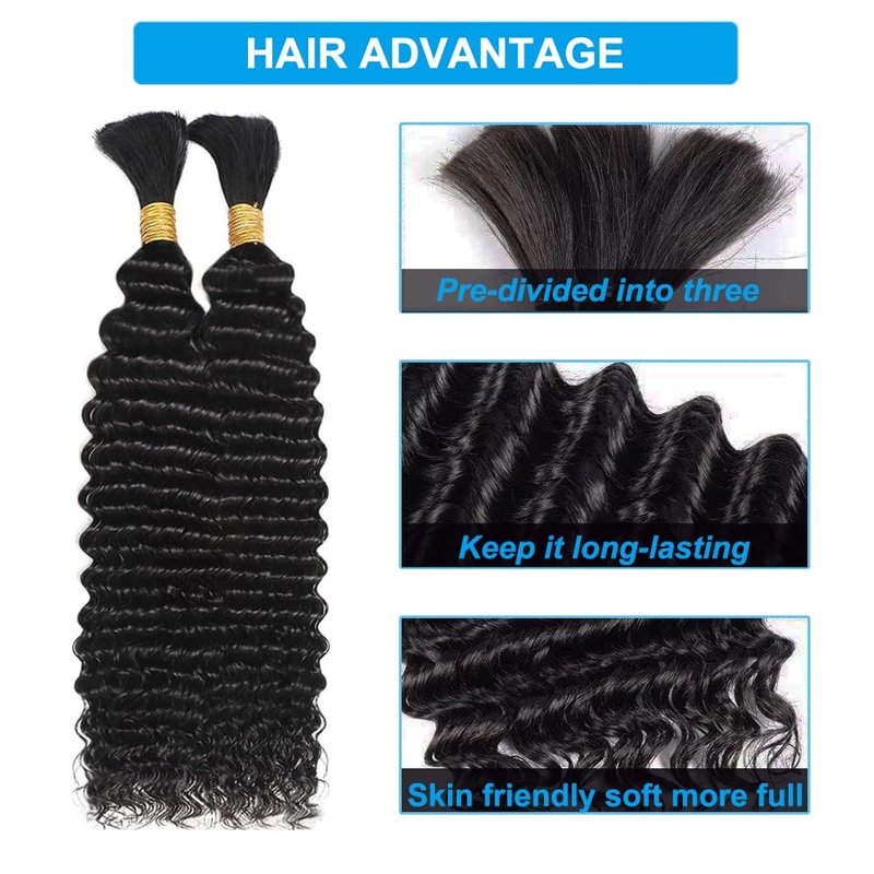 Human Braiding Hair - 18 Inch Deep Water Wave Bulk | 110g Brazilian Virgin Curly Extensions