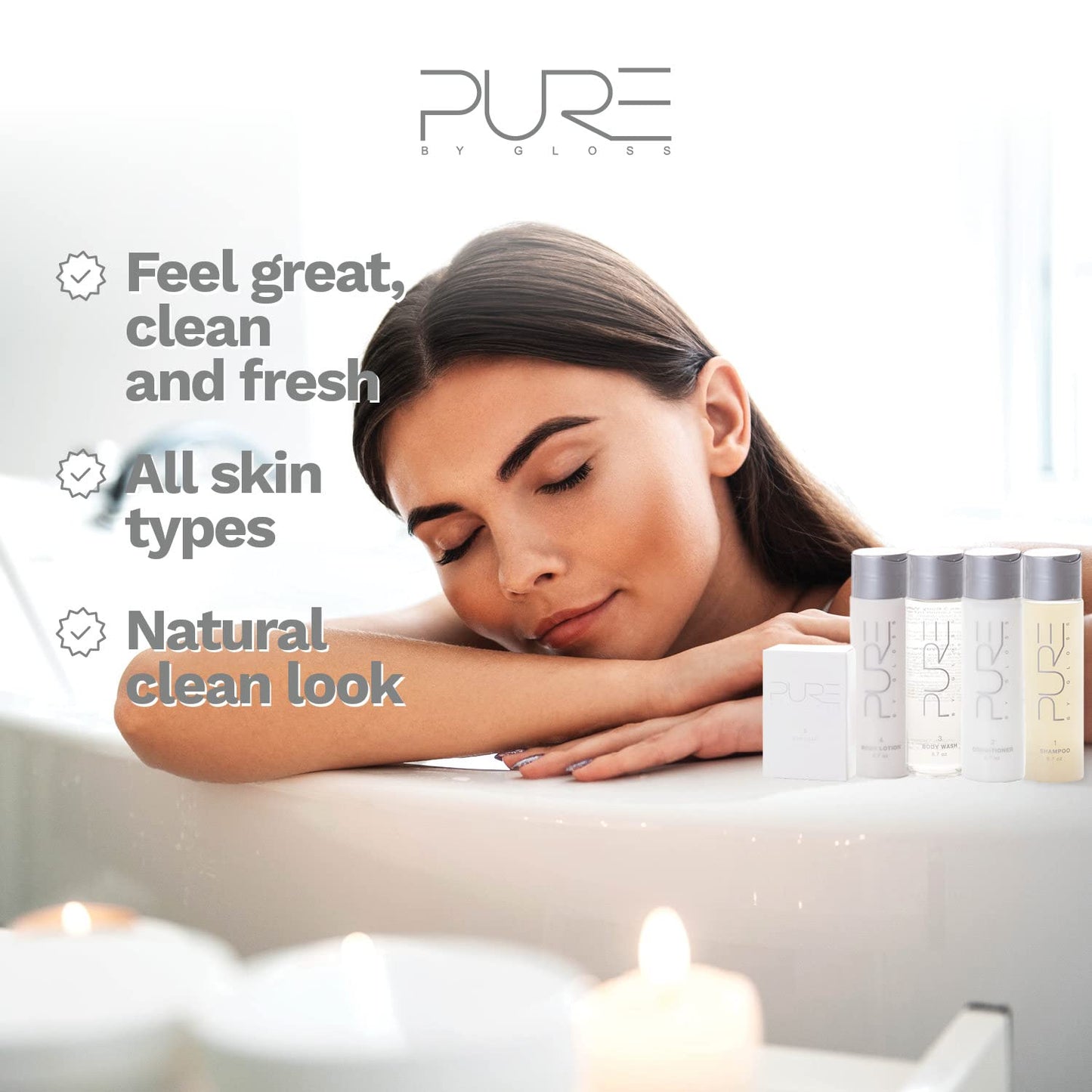 Pure by Gloss Gift Set – Fresh Lemon Scent – for All Hair and Skin Types – With Shampoo [8.5oz], Conditioner [8.5oz], Body Wash [8.5oz], Body Lotion [8.5oz], Body Bar [4oz], & Loofah – Cruelty Free