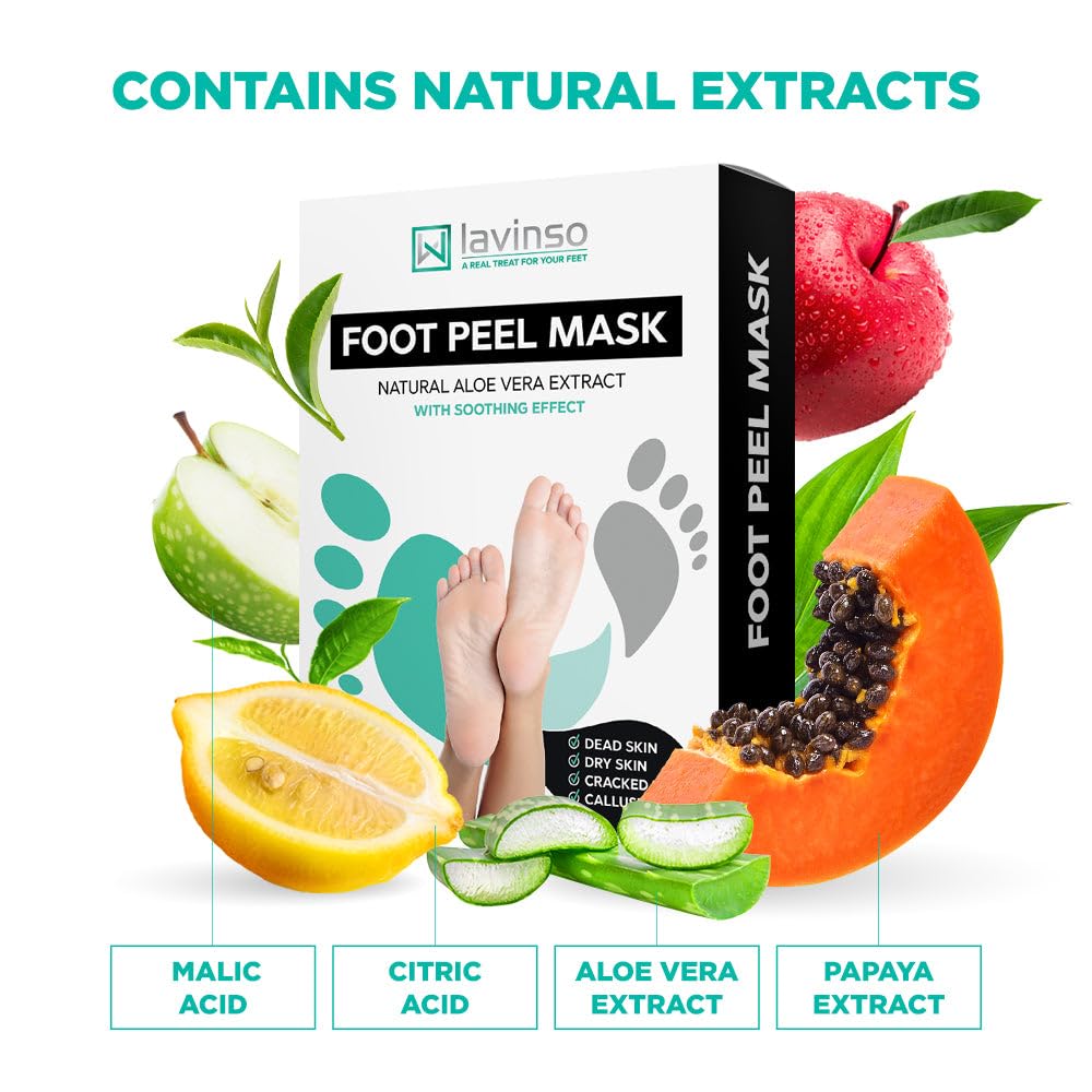 Lavinso Foot Peel Mask | Tea Tree Soak Care Kit for Dry, Cracked Feet - Removes Dead Skin & Calluses (1 lb)