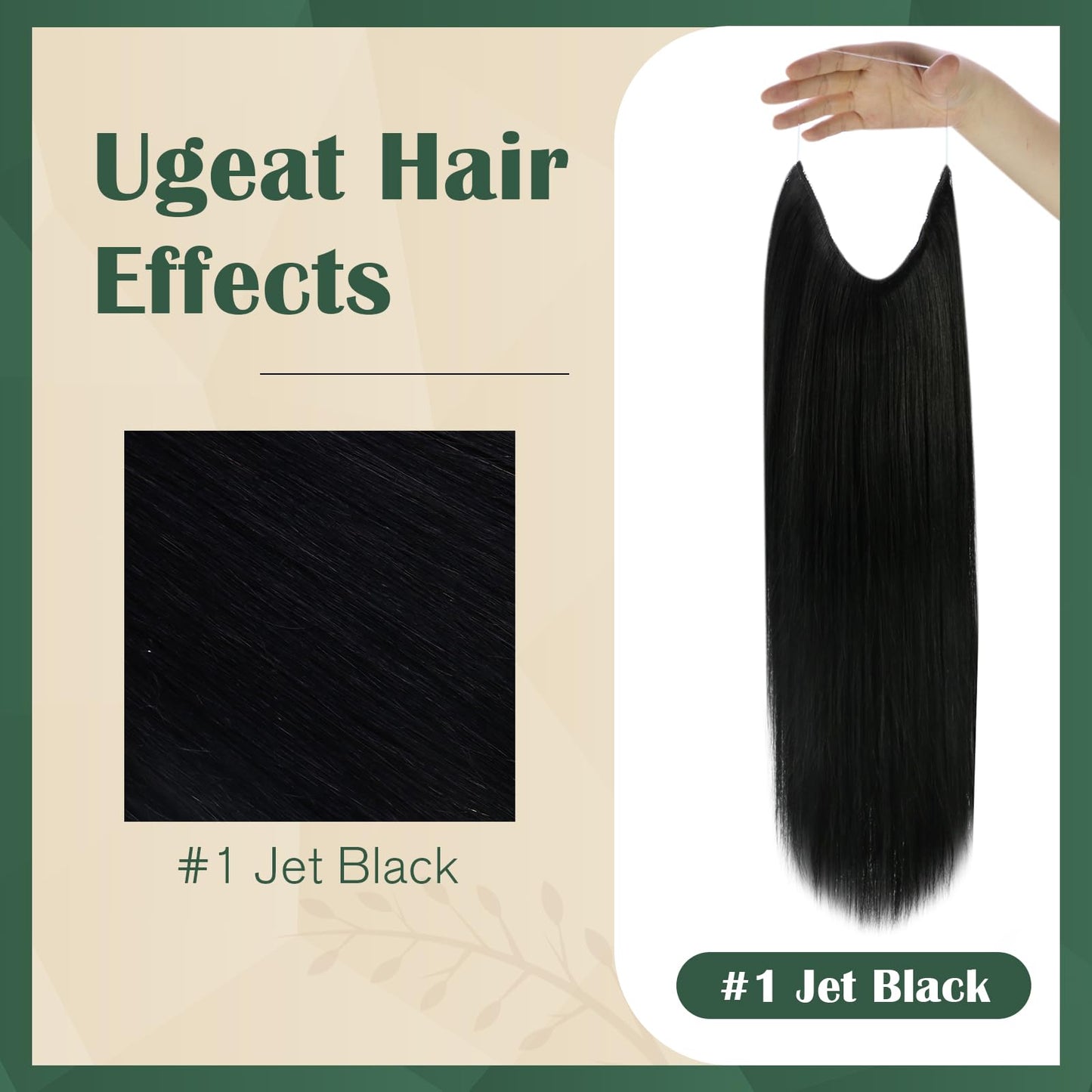 Ugeat Wire Hair Extensions Jet Black, Invisible Wire Hair Extensions Real Human Hair Jet Black, Natural Looking for Women Thin Hair Short Length 12 Inch 70g