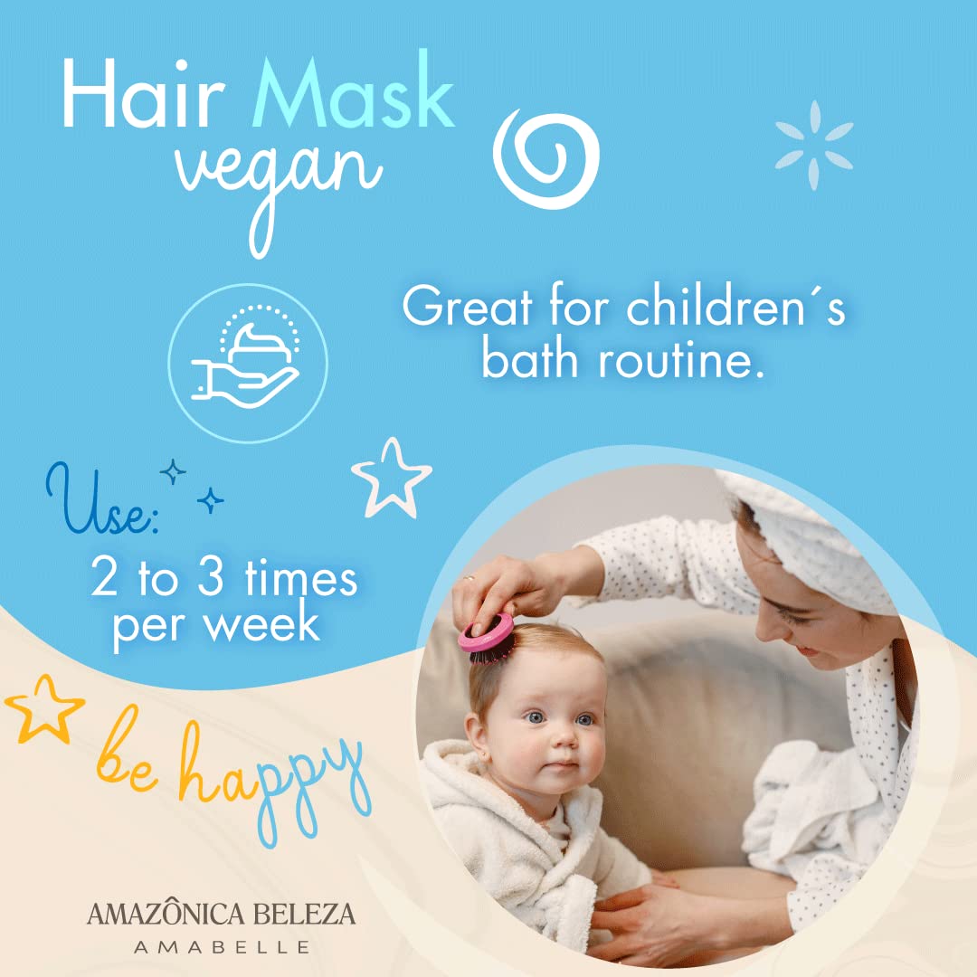 AMAZÓNICA BELEZA AMABELLE Hair Mask Jolly Kids |Vegan | Moisturizes and Nourishes | For All Hair Types, Curly, Straight | Promotes Healthy Growth | Mascarilla para Niños |10 Oz