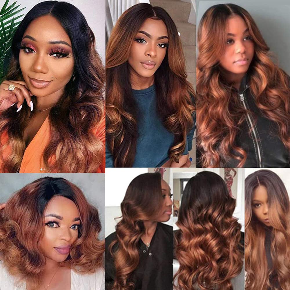 Ombre Brown Body Wave Human Hair Bundles - 3 Pack, 14/16/18 Inch, Unprocessed Brazilian Virgin Remy