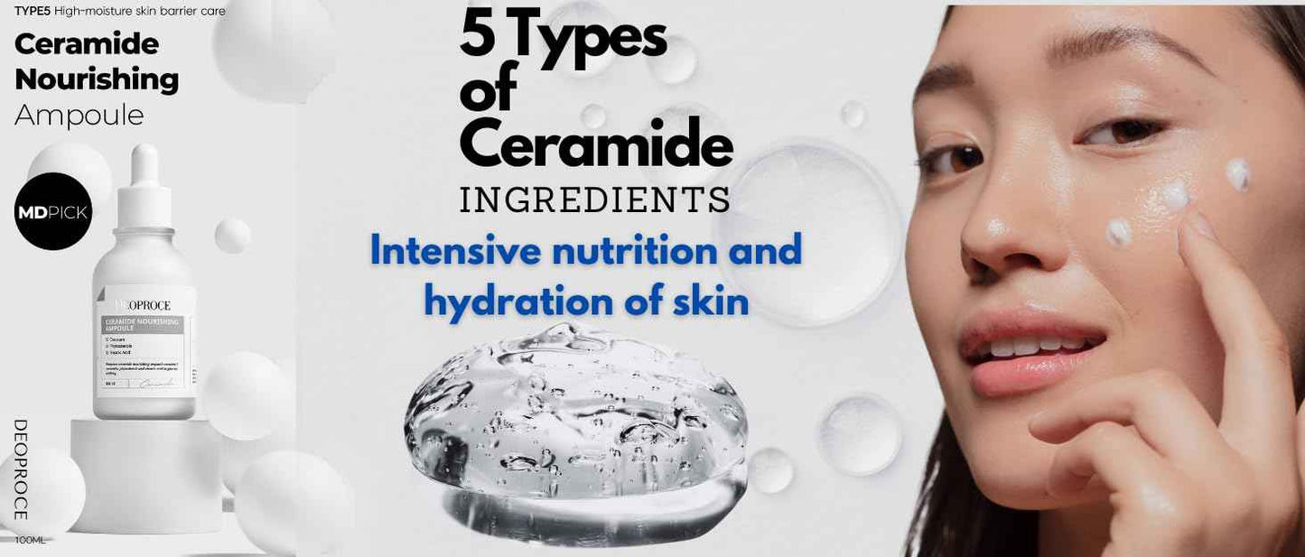 Deoproce Sheer Ceramide Nourishing Intensive Ampoule w/ 5 types of Ceramide Ingredients restore skin's natural barrier, Improve cell structure and even skintone Korean Skincare 3.4 Fl oz