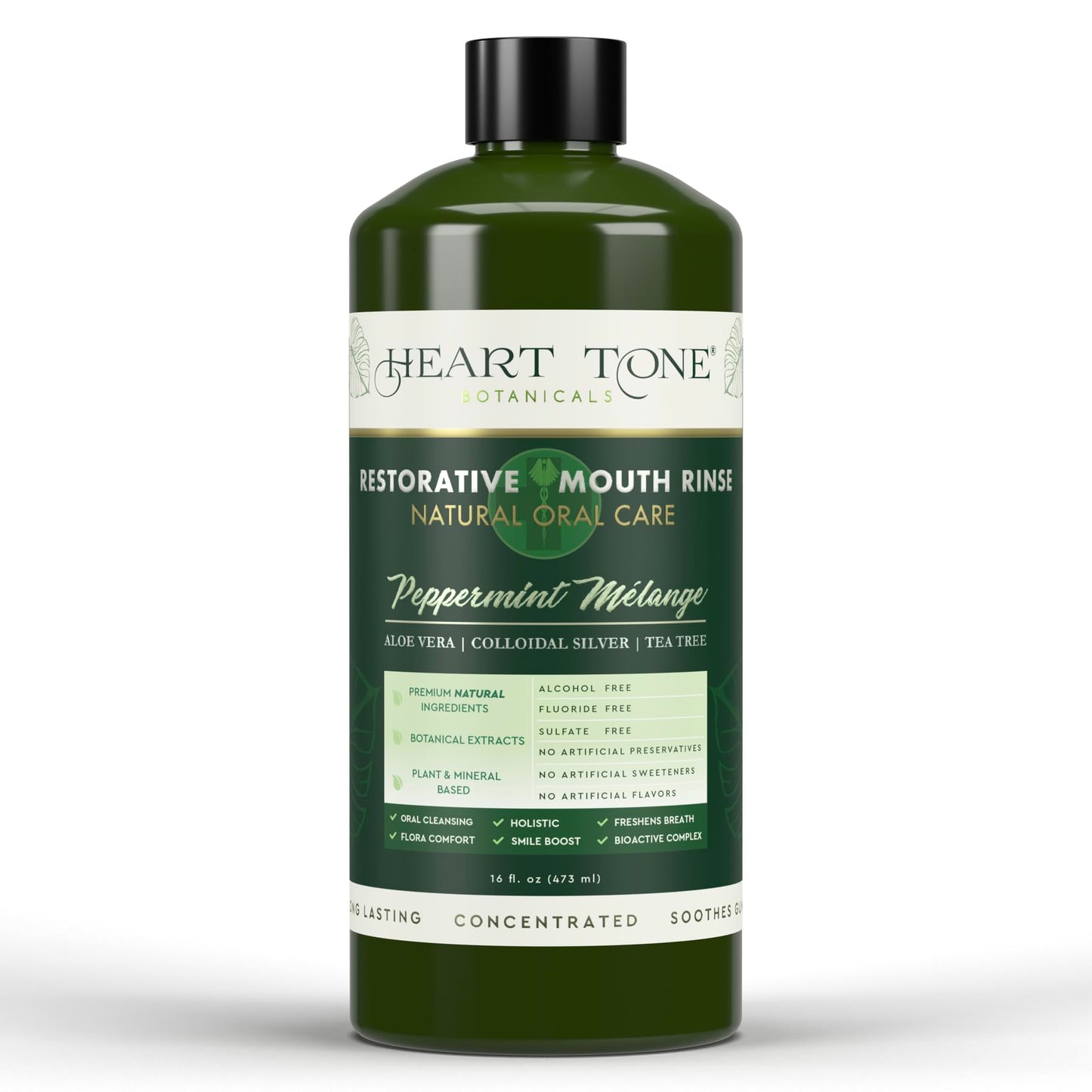 Heart Tone Botanicals Colloidal Silver Mouthwash | Nano Silver Alcohol-Free Mouth Rinse | Aloe Vera, Zinc, MSM & 18 Botanical CO2 Extracts | pH Balanced | Fluoride Free | Peppermint
