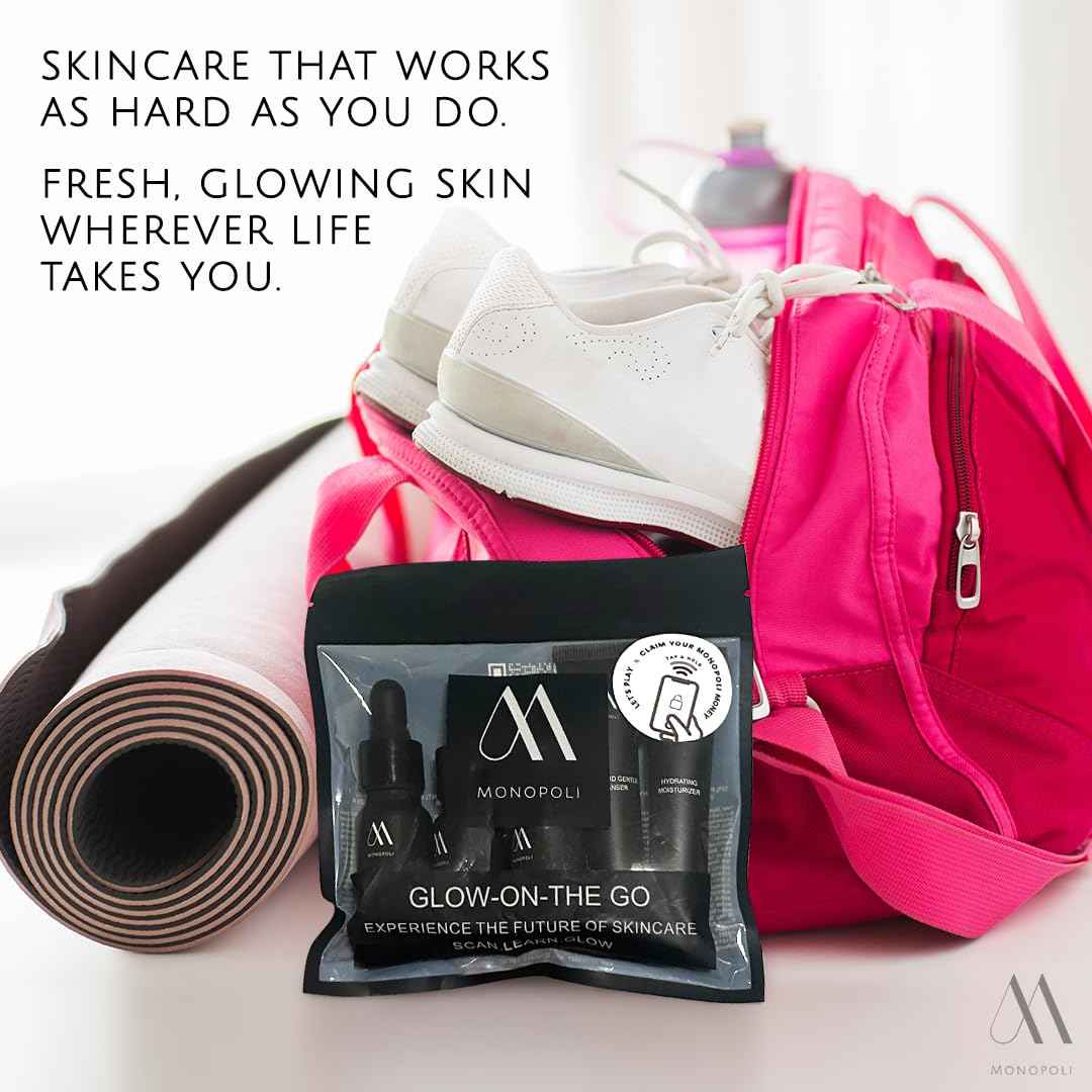 Monopoli Skin Travel Skincare Set | Airplane-Friendly Sizes | Complete Facial Skin Care Kit with BHA Serum, Vitamin C, Moisturizer & Cleanser | Perfect Travel Essentials & Gift Set for Women & Teens