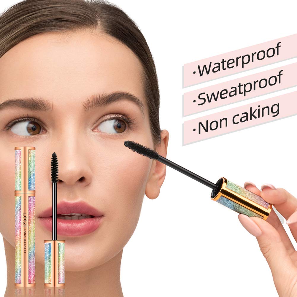 4D Silk Fiber Eyelash Mascara Waterproof - Thickening Long Lasting Smudge-Proof Natural Curling Lengthening All Day Exquisitely Extra Long Black (A)
