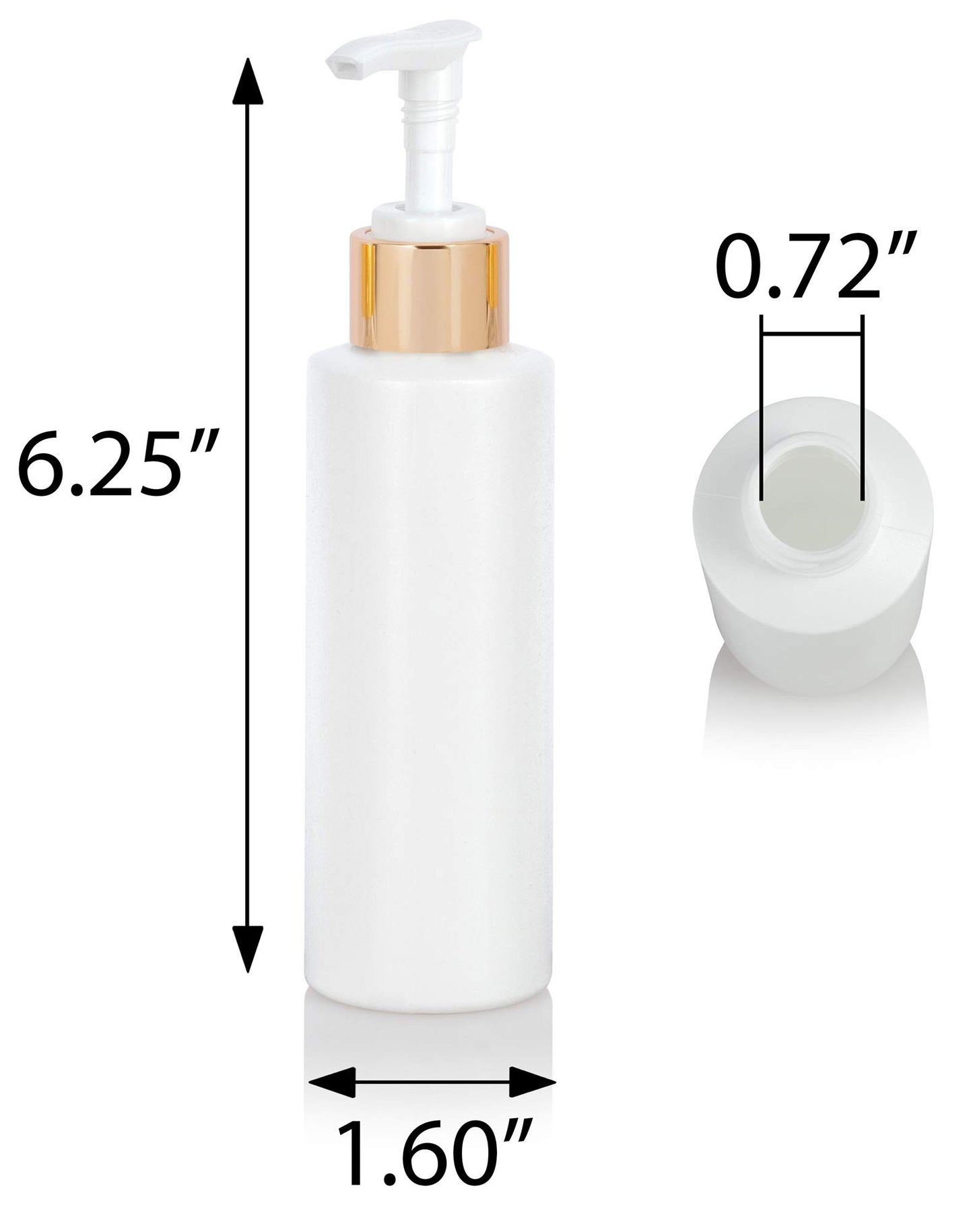 4 oz / 120 ml White Plastic HDPE Refillable Cylinder Squeeze Bottle with Gold Lotion Pump (12 Pack)