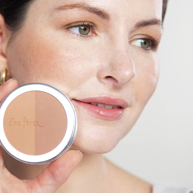 Ere Perez Natural Rice Powder Blush & Bronzer Duo - Buildable, Oil-Absorbing Formula | Vegan, Cruelty-Free, Chamomile (Roma)