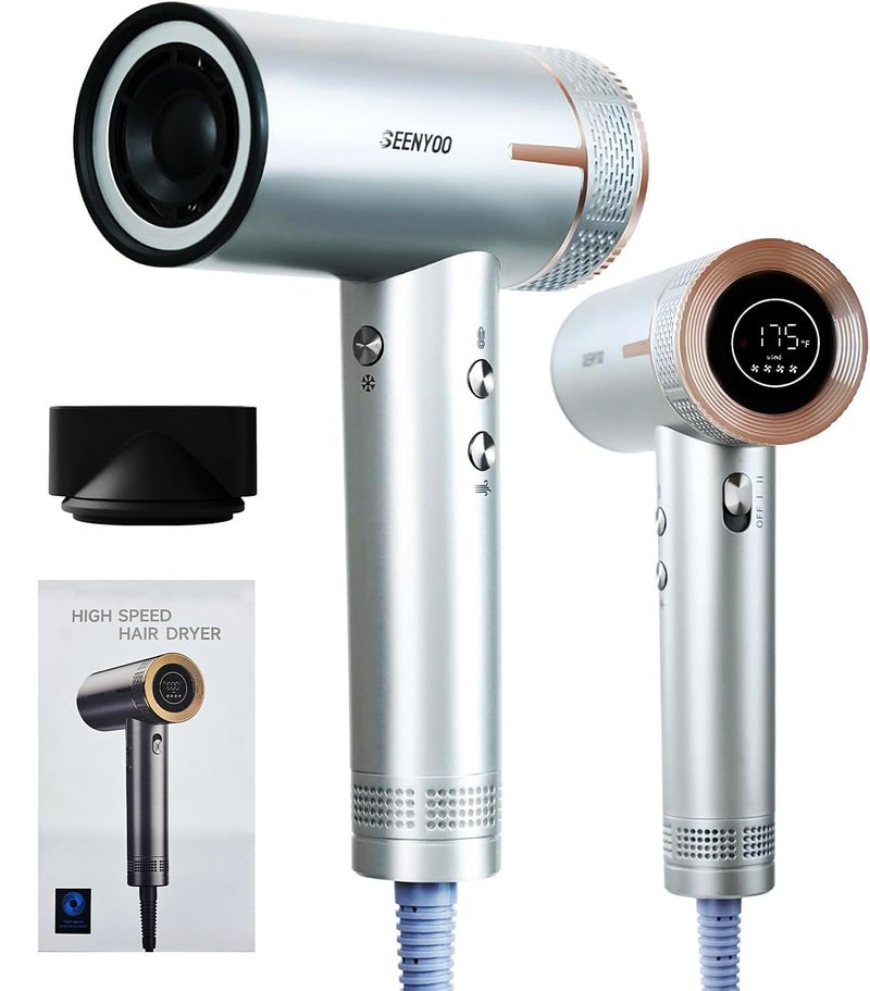 Hair Dryer, 160,000 RPM High Speed Fast Drying Low Noise Professional Ionic Blow Dryer with Magnetic Nozzle, HD Display for Salon Travel Home Use