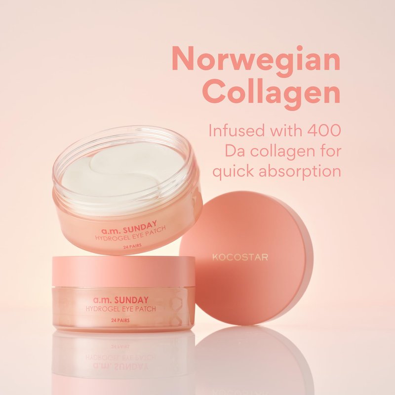 KOCOSTAR Hydrogel Eye Patches with Low Molecular Weight Norwegian Bio-Collagen, Reduces Dark Circles and Wrinkles, Under Eye Masks for Puffy Eyes, Hydrating for Dry Skin, Korean Skincare (48 patches)