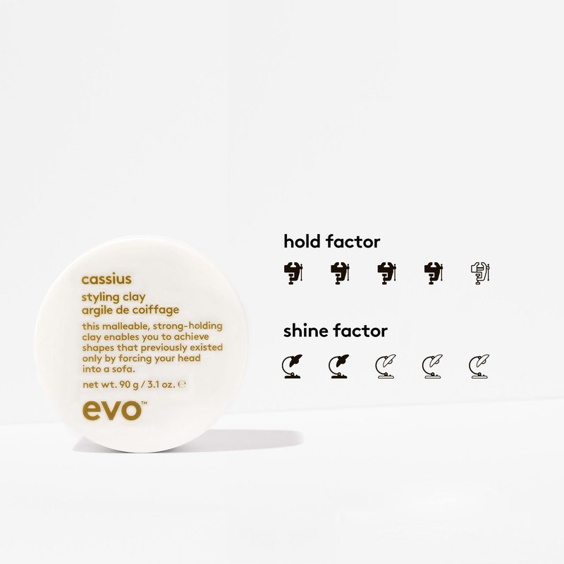 Evo Cassius Strong Hold Hair Styling Clay for Thick Hair - Adds Definition, Texture & Matte Finish - 3.17 oz