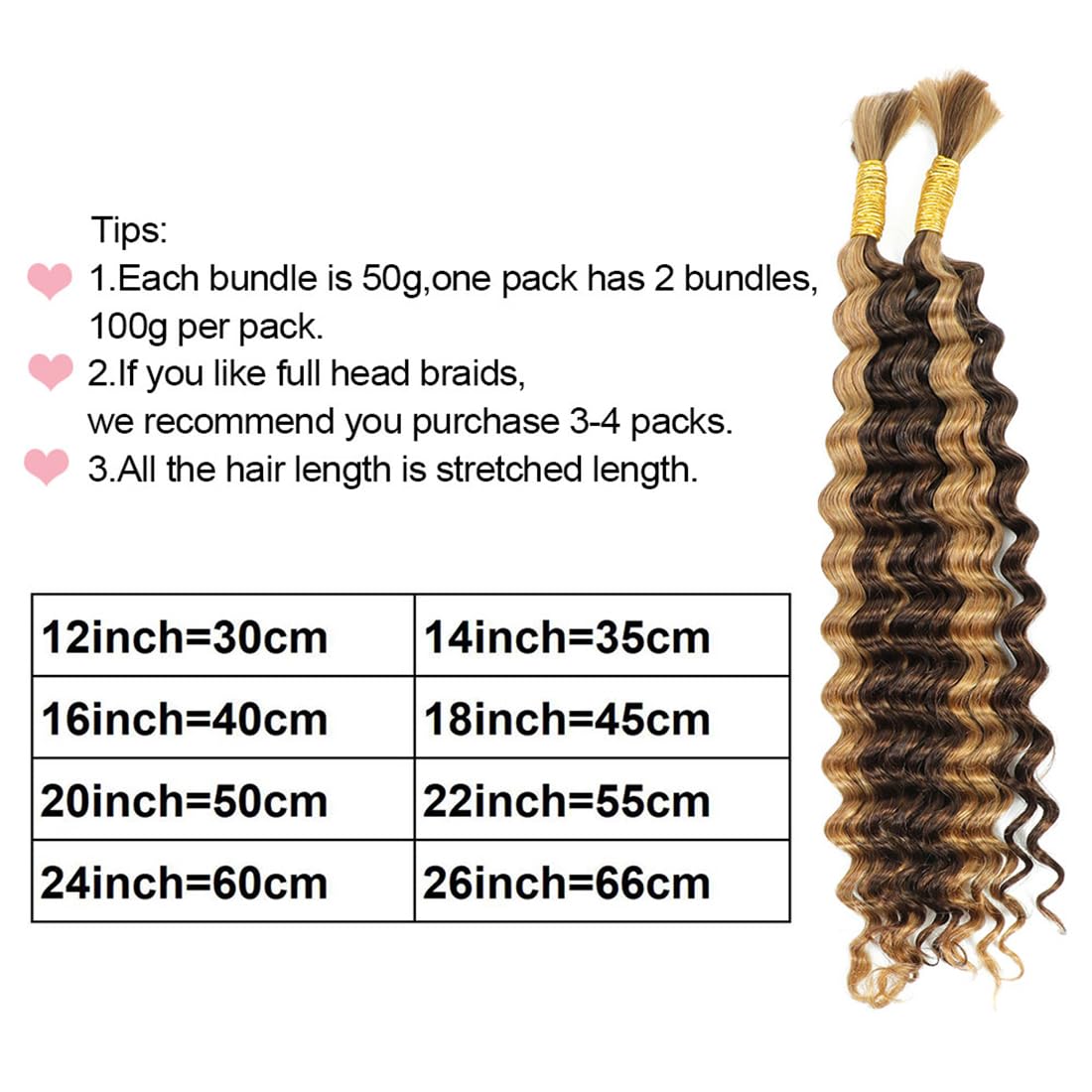 Deep Wave Bulk Bundles Human Hair for Braiding Crochet Hair for Bohemian Box Braids DSEKCAIN Highlight 100 Grams (2 of 50g)16 inch P4/27#