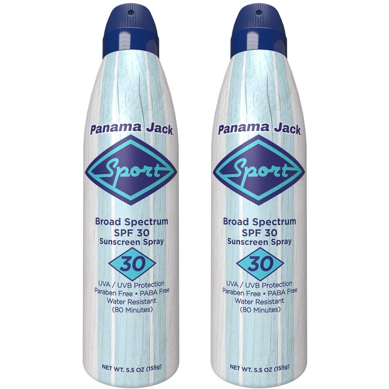 Panama Jack Sport Sunscreen Spray - SPF 30, Broad Spectrum UVA/UVB Protection, PABA, Paraben, Gluten & Cruelty Free, Water Resistant (80 Minutes), 5.5 OZ (Pack of 2)