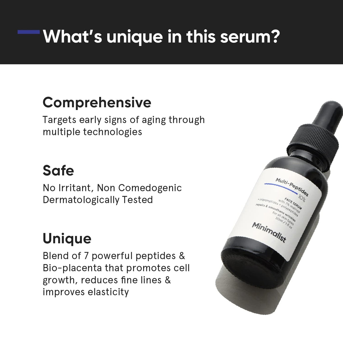 Minimalist Multi Peptide 10% Face Serum with Hyaluronic Acid for Anti Aging | Reduces Wrinkles | Hydrating Serum With 7% Matrixyl 3000 & 3% Bio-Placenta | For Women & Men | 1 Fl Oz / 30 ml