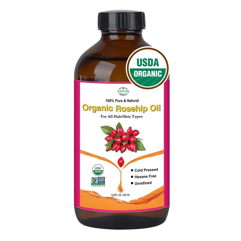 MMPANG Rosehip Seed Oil for Face, 100% Pure Natural Organic Rosehip Oil Cold Pressed Unrefined Facial Oil for Anti-Aging, Acne Scar, Moisturizing Skin Hair Care (No Dropper, 8.45oz/250ml)