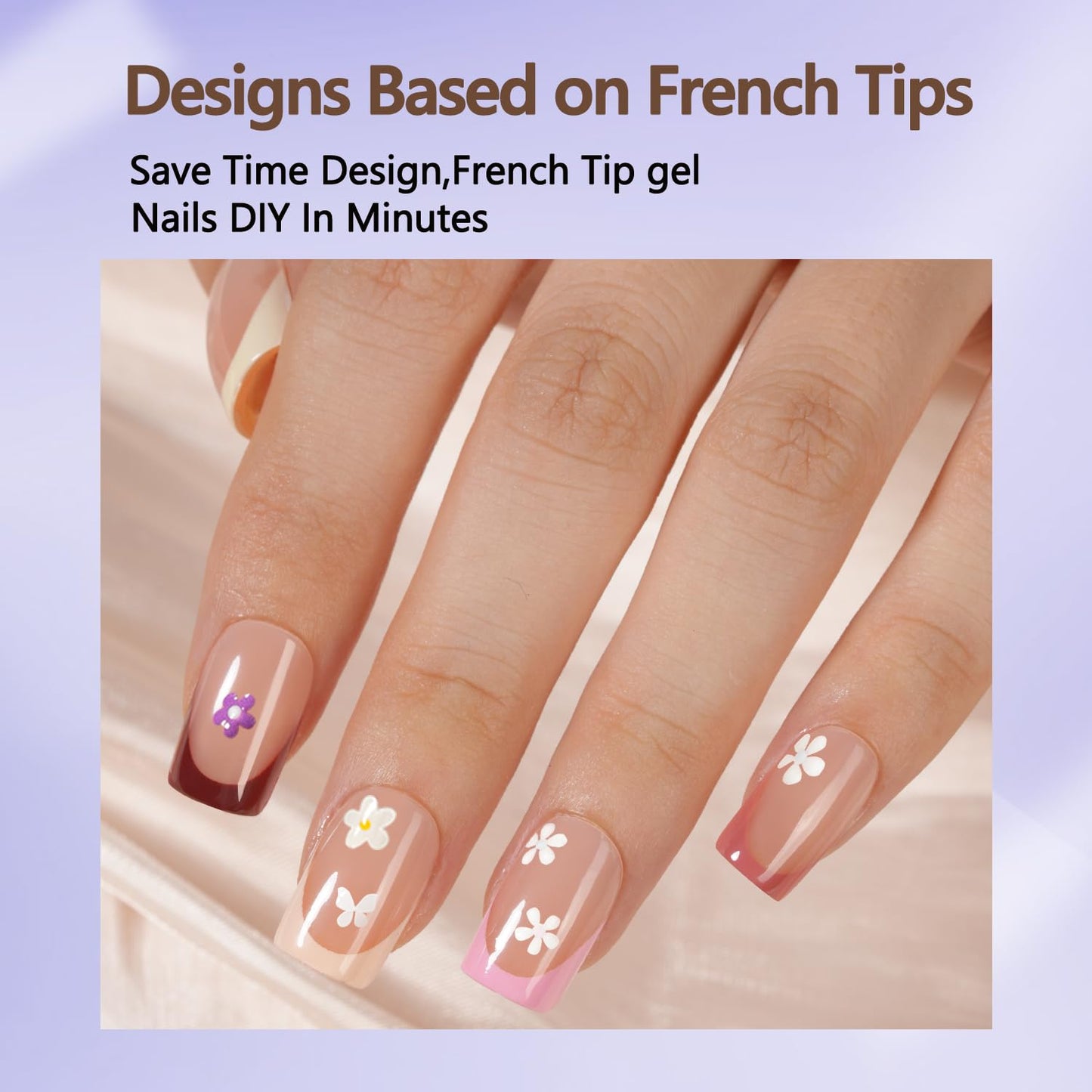 French Tip Press On Nails - 160 Pcs Short Square Gel Nail Tips | DIY Nail Art Starter Kit with 16 Sizes