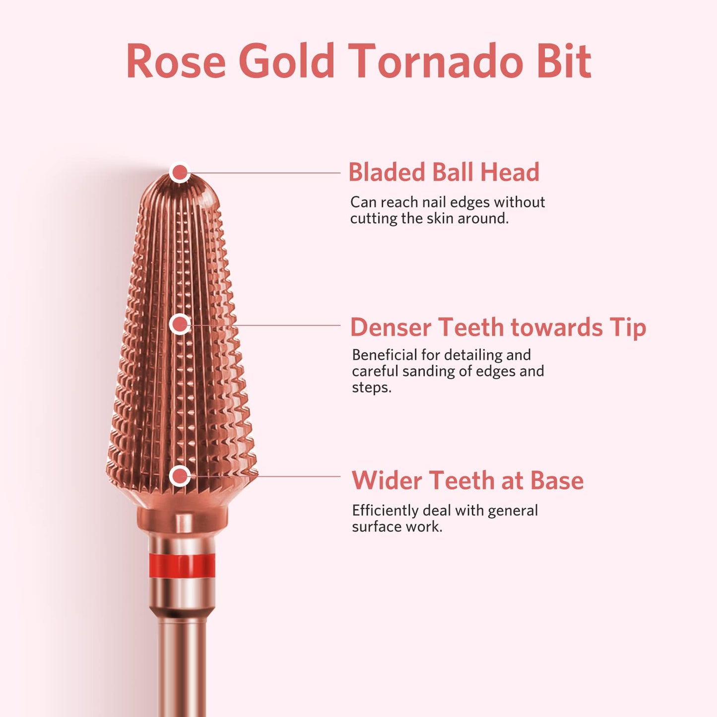 AIRSEE Tungsten Carbide Acrylic Nail Drill Bit Efile Electric File Machine Head Tips for Manicure Polishing Fast Remove Gel 3/32" Shank Right Hand Advanced Salon Tech Rose Gold Tornado Fine-F