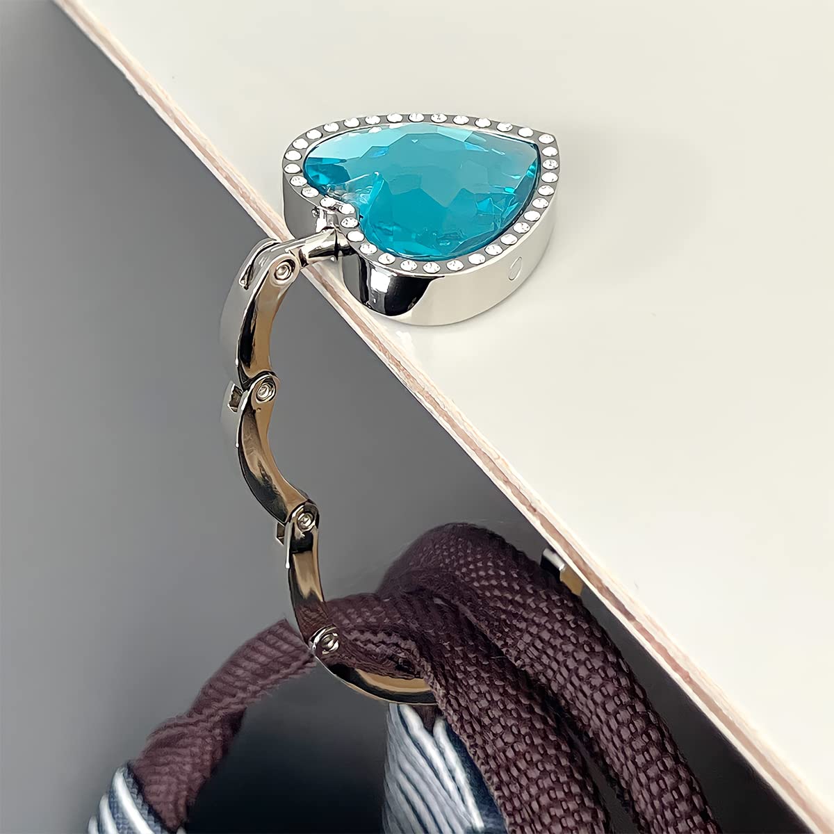 Wrapables Heart Shaped Purse Hook Hanger with Rhinestones, Sky Blue