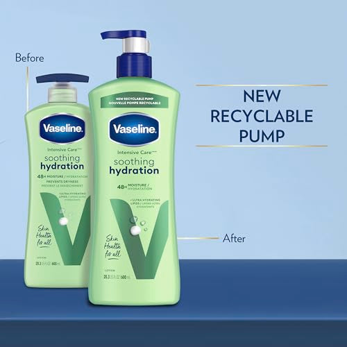 Vaseline Intensive Care Body Lotion for Dry Skin Soothing Hydration Lotion Made with Ultra-Hydrating Lipids + 1% Aloe Vera Extract to Refresh Dehydrated Skin 20.3 oz, Pack of 3 (packaging May Vary)