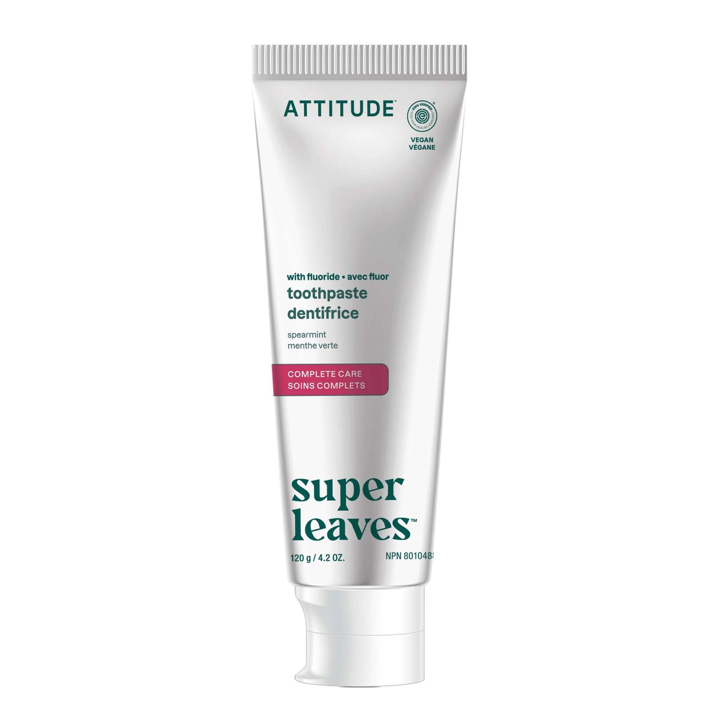 Attitude Complete Care Toothpaste with Fluoride, Spearmint Flavor, EWG Verified, Vegan & Cruelty-Free, Sugar-Free, Plant & Mineral-Based Ingredients, Clean Oral Care, 4.2 Oz
