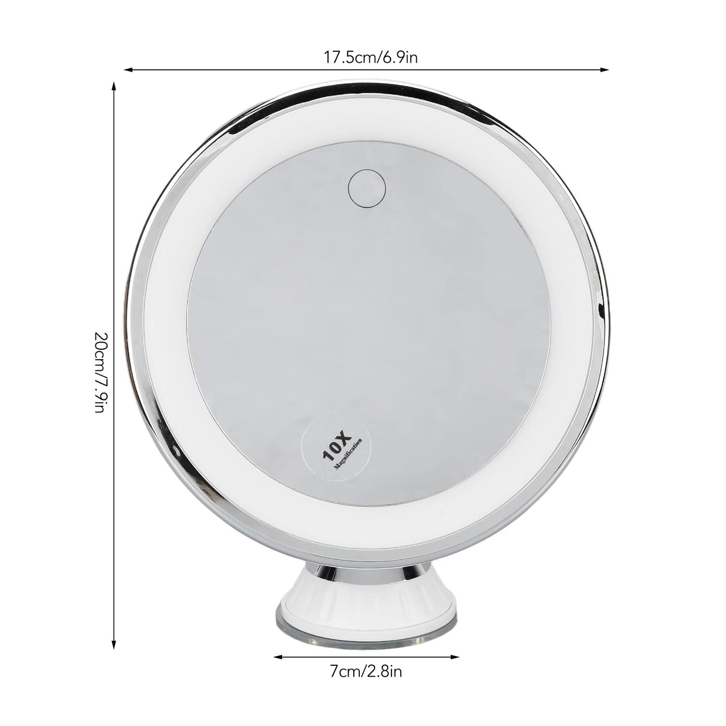 10x Magnifying Lighted Makeup Mirror, Magnifying Cosmetic Mirror, with Touch Control 3 Color Lighting and Suction Cup Travel Bathroom Shower Mirror