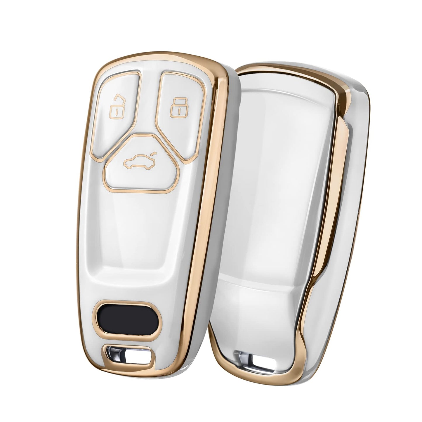 ELOHEI for Audi Key Fob Cover, Premium Soft TPU 360 Degree Full Protection Key Case Accessories Compatible with Audi A4 Q7 Q5 TT A3 A6 SQ5 R8 S5 Smart Key(Gold Edge White)