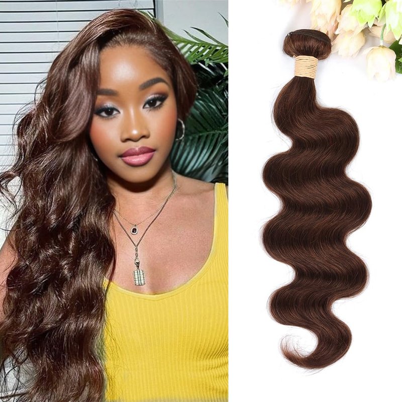 ALLRUN 18 Inch Brown Human Hair Bundle Body Wave 1 Pc - 100% Unprocessed Brazilian Virgin Hair Extensions Chocolate Brown Bundles Human Hair 4# Color (12A)