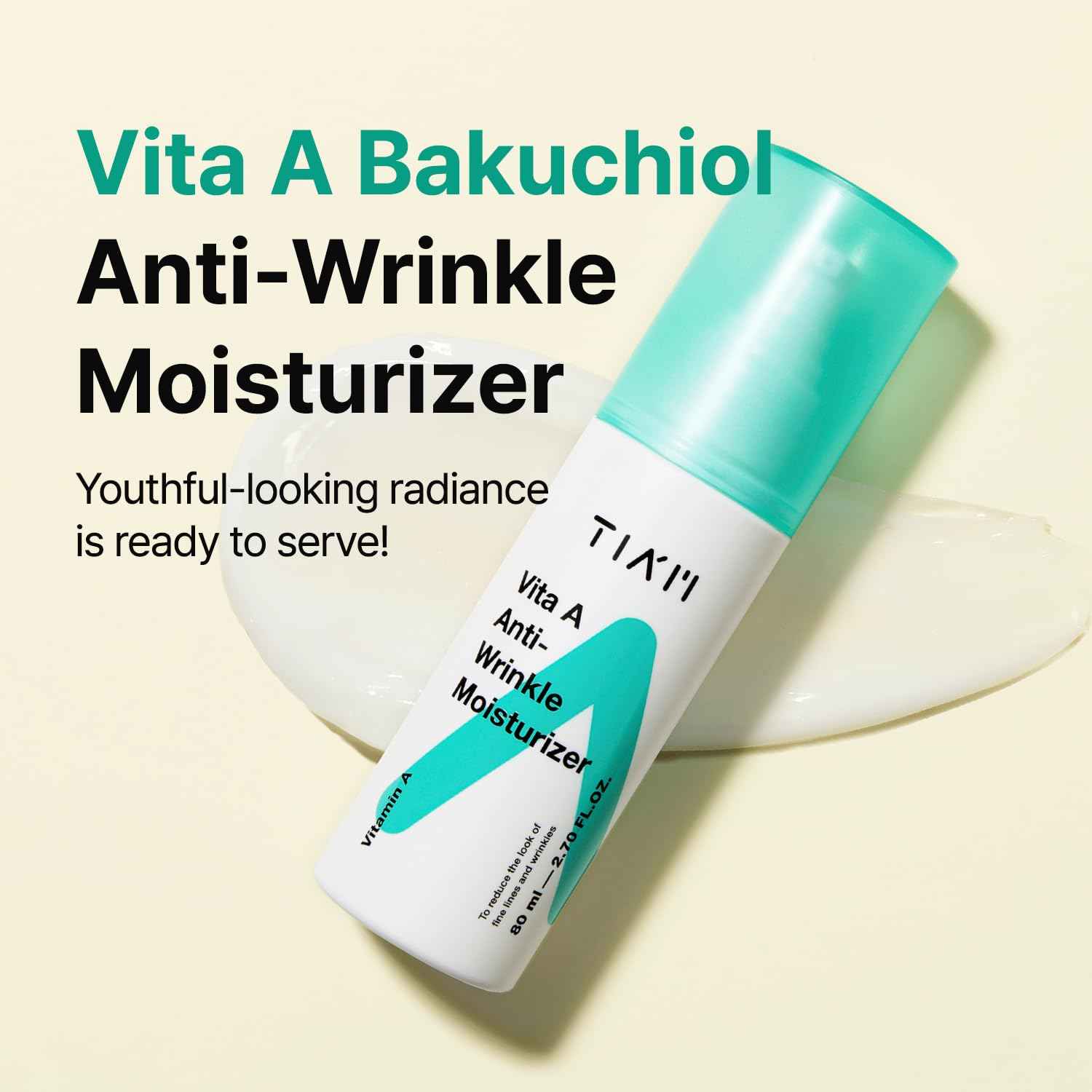 TIA'M Vita A Anti-Wrinkle Moisturizer, 2.7 fl oz, Lightweight Moisturizing Cream for Firming, Soft and Glowy Skin, Korean Skin Care