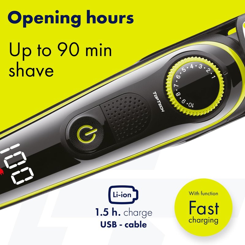 Toptech Beard Trimmer for Men – 5-in-1 Men’s Grooming Kit, Hair Clipper, Nose & Ear Trimmer, Body Groomer, Electric Shaver – Corded/Cordless, Rechargeable, Washable, 90-Min Runtime, Quick Charge