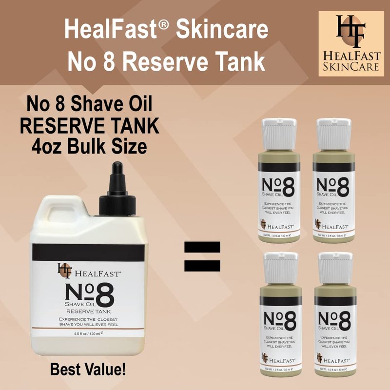 HealFast No. 8 Shave Oil, 4 oz, Premium Shaving Oil for Men & Women, Helps Prevent Razor Burn, Razor Drag & Ingrown Hairs, Softens Hair and Cleanses Pores, Pre & Post Shave