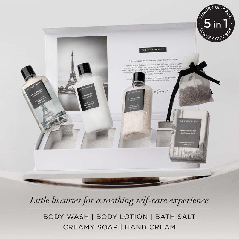 Kimirica Luxuriously Crafted French Lavender Gift Set - 5 Piece Pampering Kit for Men & Women | 100% Vegan