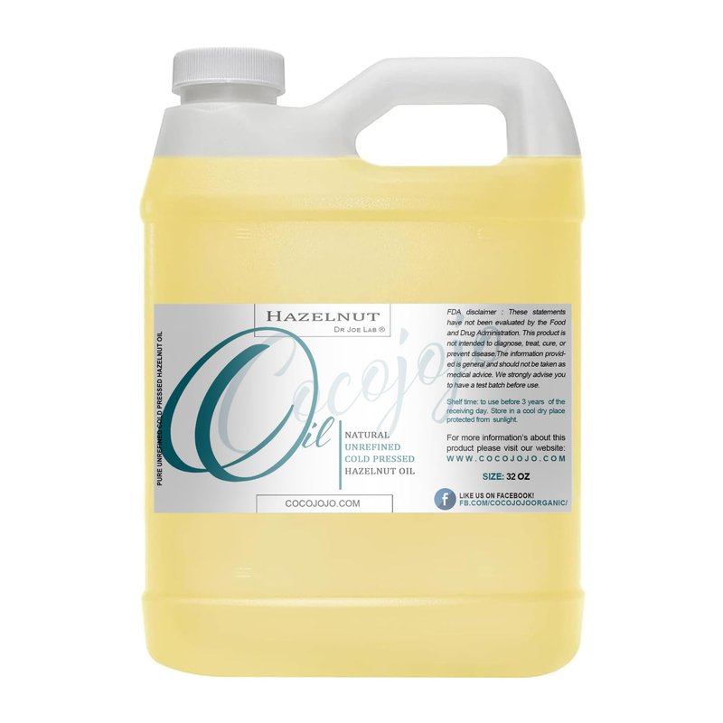 Hazelnut Oil Pure Unrefined Cold Pressed for Hair Skin Hydrating Moisturizing by COCOJOJO – 32 Ounce