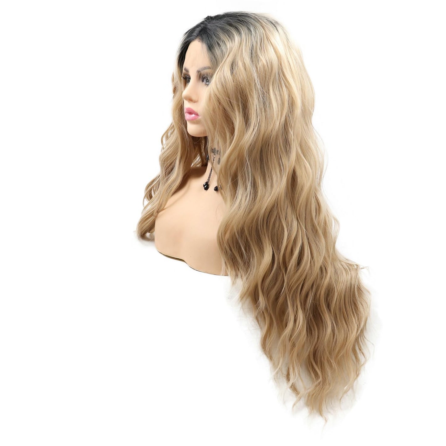 Ombre Blonde Wavy Lace Front Wig - 24" Natural Loose Waves | Heat Resistant Synthetic Fiber for Daily Wear