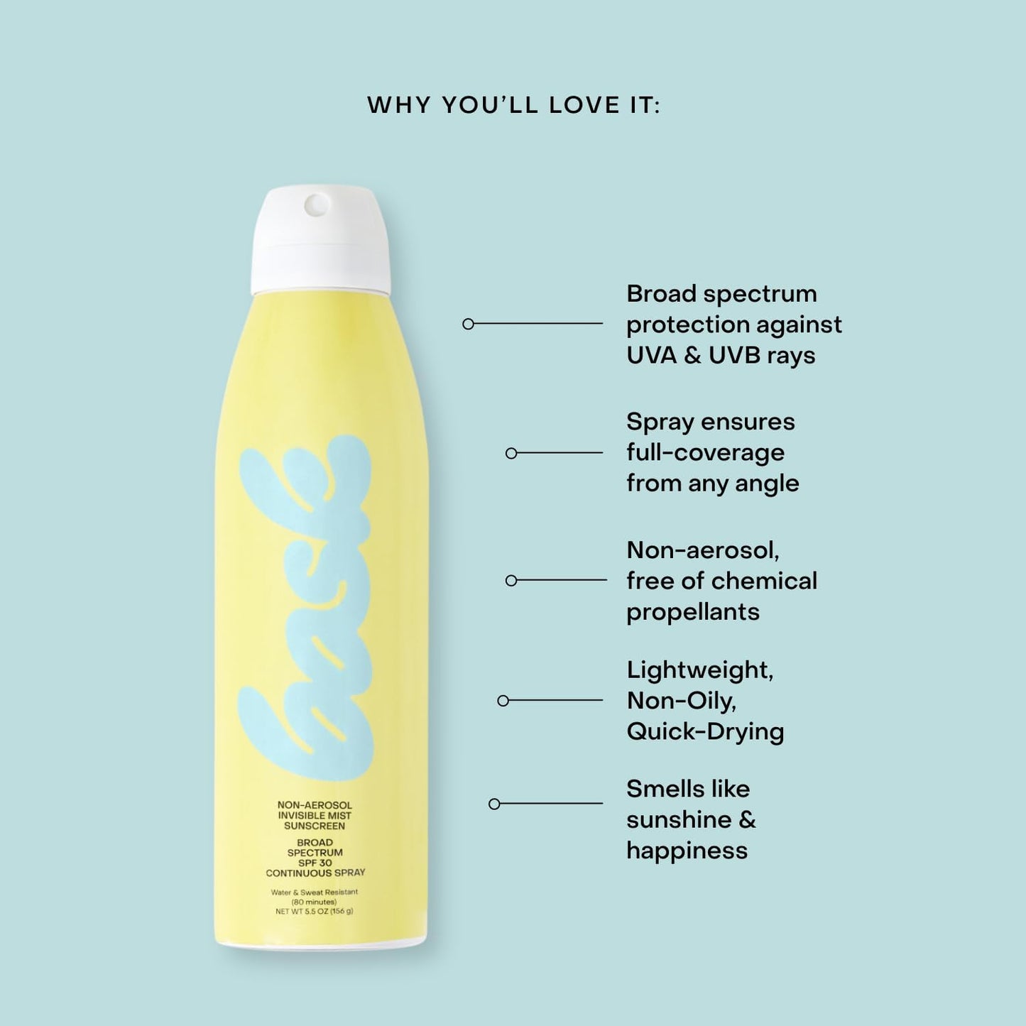 Bask SPF 30 Sunscreen Spray - Non-Aerosol, Broad Spectrum UVA/UVB Protection, Dermatologist Recommended, Moisturizing, Lightweight & Non-Greasy, 5.5 oz