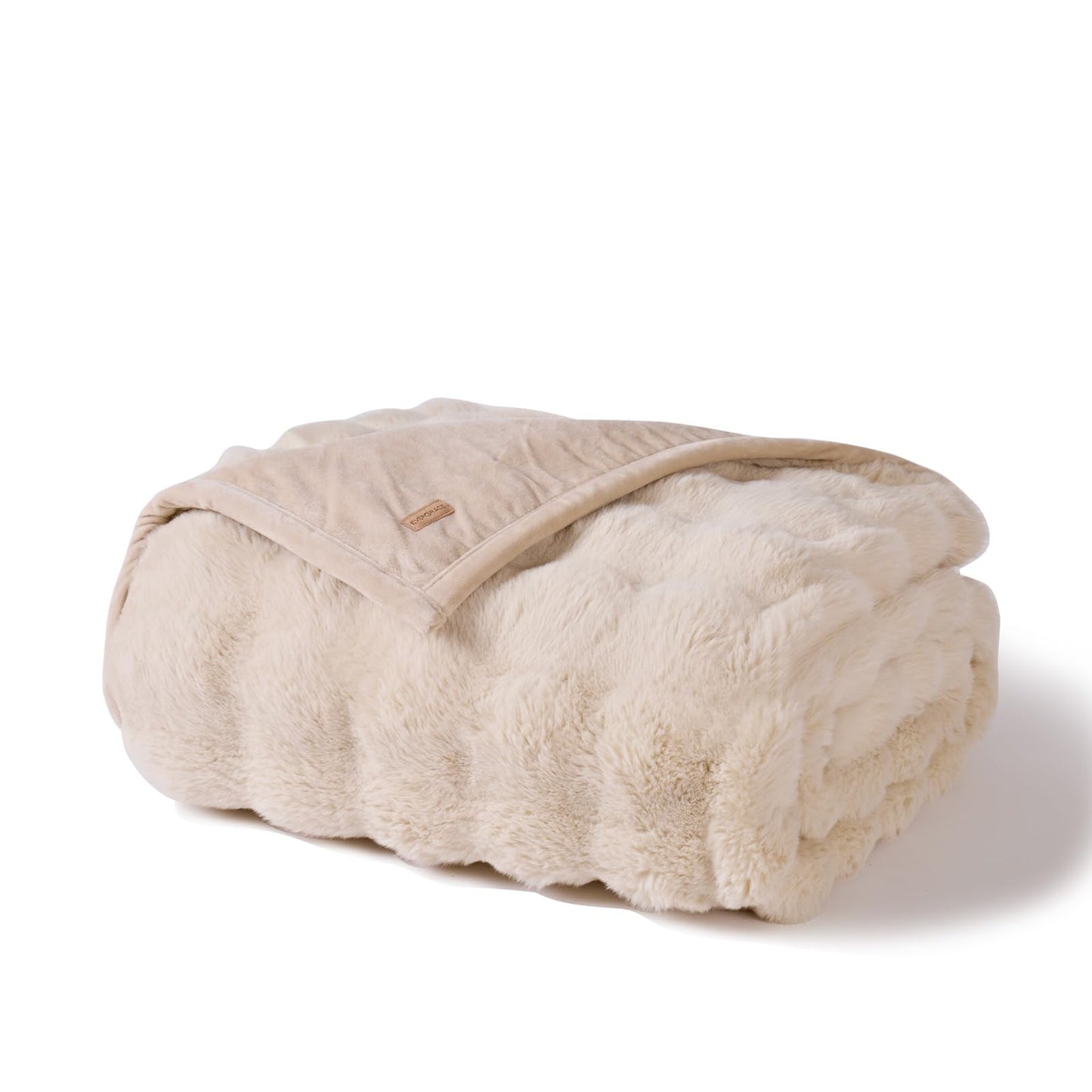 EverGrace Ultra Soft Luxury Fluffy Faux Rabbit Fur Throw Blanket, Thick Warm Bubble Throw for Bed, Cozy Plush Reversible Blankets for Couch, Chair, Sofa, Cream, 60x80 Inches