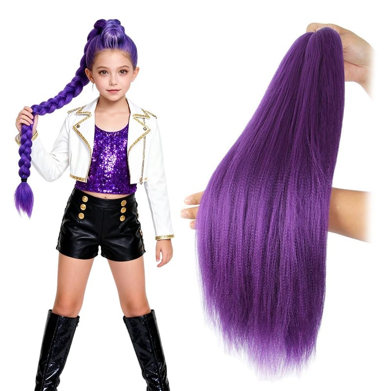 Braiding Hair Pre-stretched Extension Synthetic Yaki Purple Braiding Hair Extensions for Gril Kid Woman Adults 24 Inch Braiding Hair for K-POP Halloween Cosplay (Purple-2pcs 200 Gram 24 inch)
