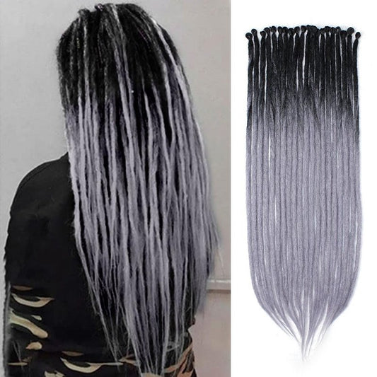 Kraler 24-Inch Ombre Black to Grey Dreadlock Extensions - 40 Strands Thick Synthetic Hair for Hip Hop Style | 1cm Width