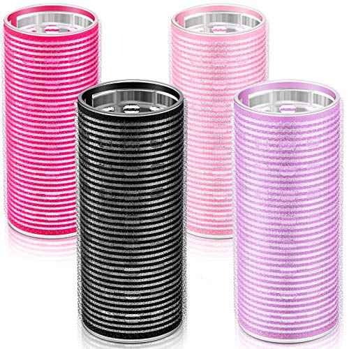 WILLBOND 4 Pcs Long Hair Rollers for Bangs Aluminum Core Curlers Thermal Self Grip Roller for Long and Medium Hair Women Hairstyle(4.7 x 2 Inch,Rose Red, Light Pink, Purple, Black)