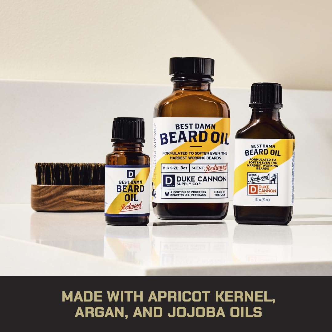 Duke Cannon Great American Beard Oil with Budweiser - Natural Conditioning with Apricot Kernel Oils, Warm Cedarwood Scent, 3 oz.