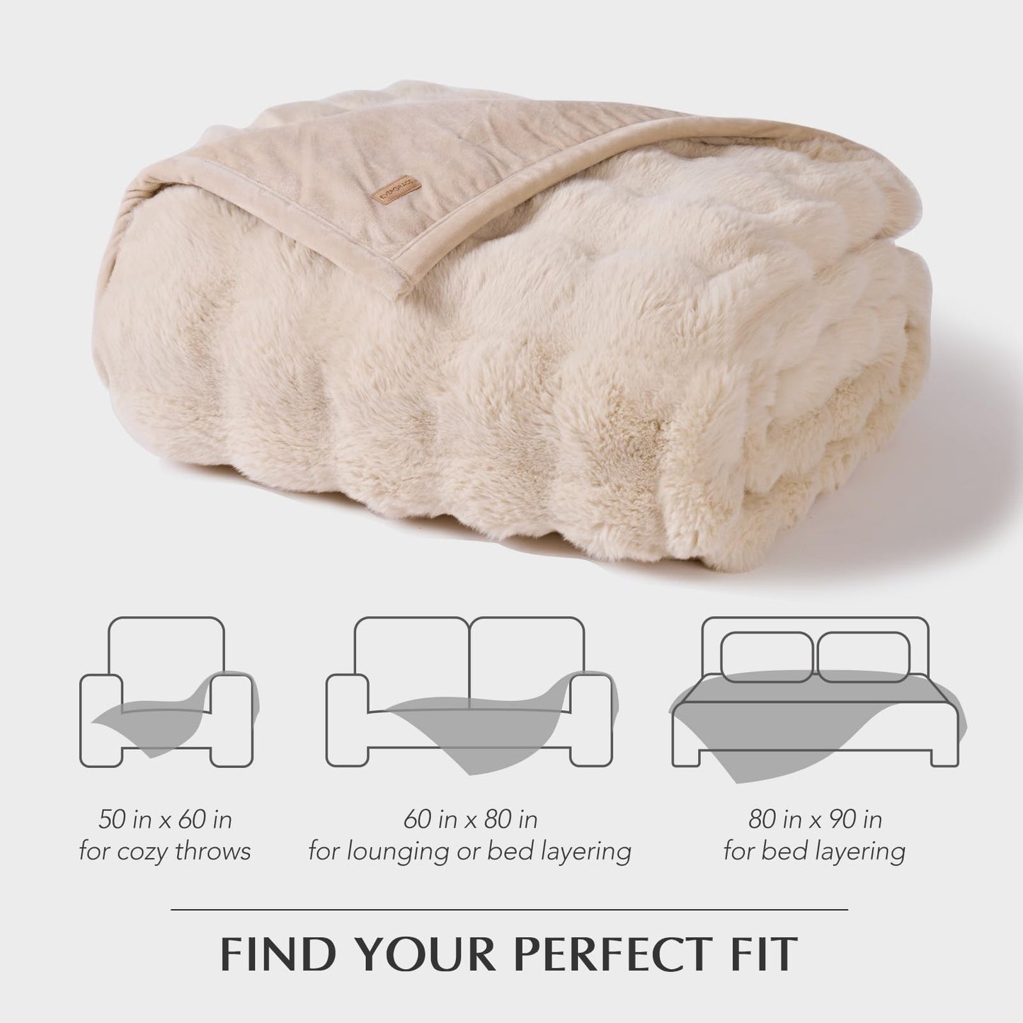 EverGrace Ultra Soft Luxury Fluffy Faux Rabbit Fur Throw Blanket, Thick Warm Bubble Throw for Bed, Cozy Plush Reversible Blankets for Couch, Chair, Sofa, Cream, 60x80 Inches