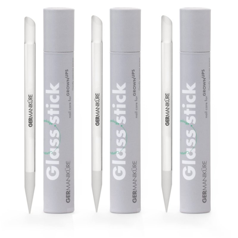 GERMANIKURE Glass Cuticle Stick, Set of 3 - Cuticle Pusher, Remover, Callous & Dry Skin File, Nail Shaper - Ethically Made in Czech Republic - Professional Cuticle Care Tool - No Case