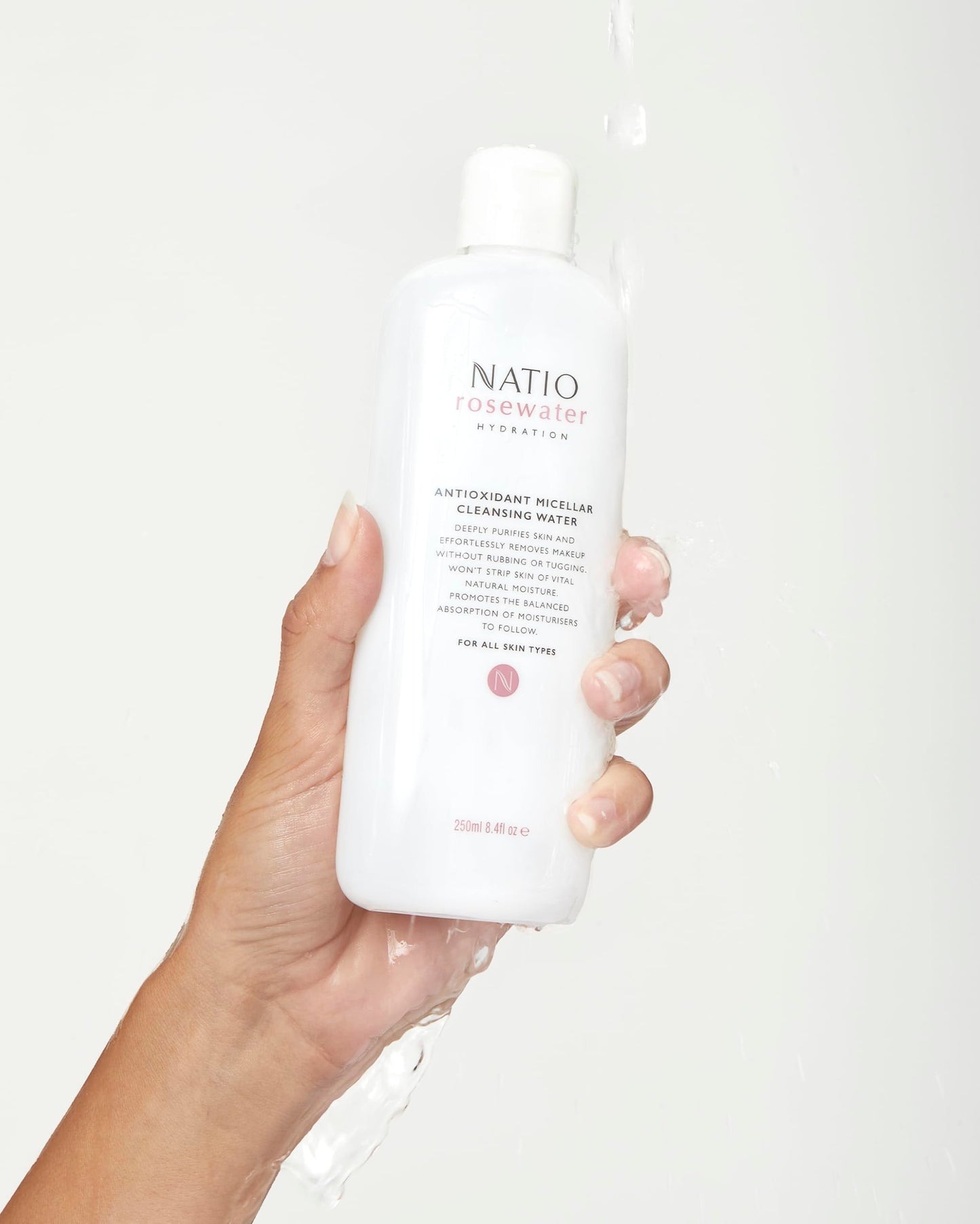 Natio Australia Rosewater Hydration Antioxidant Micellar Cleansing Water, 8.4 oz - Makeup Remover Face Cleanser - Facial Cleanser for All Skin Types