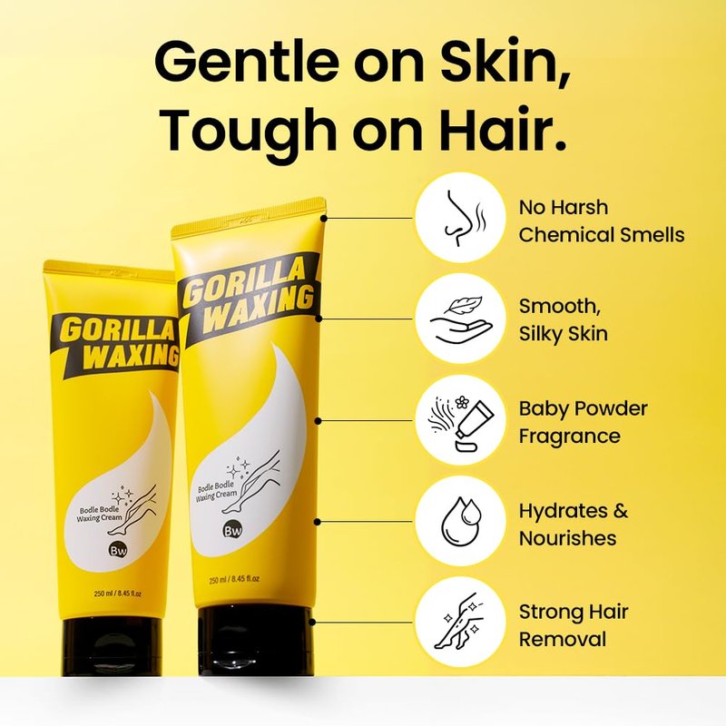 Gorilla Waxing Hair Removal Cream - Gentle Depilatory Cream with Shea Butter for Sensitive Skin | 2 x 8.45 fl oz