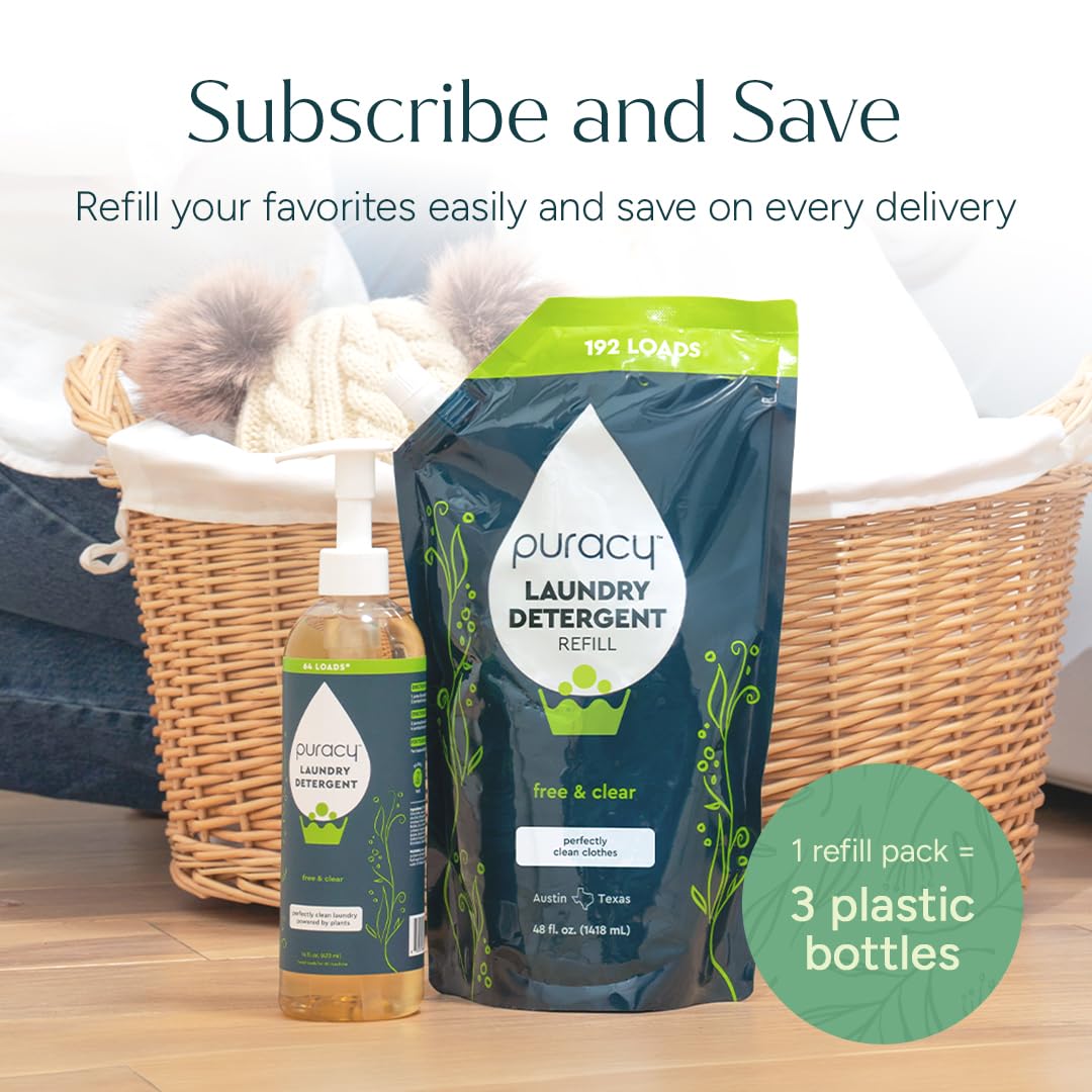 Puracy Laundry Detergent - Enzyme-Powered Liquid Laundry Detergent Concentrate, Natural Laundry Detergent Seen on TikTok, Non-Toxic (Free & Clear, 16 fl oz, 64 Loads)