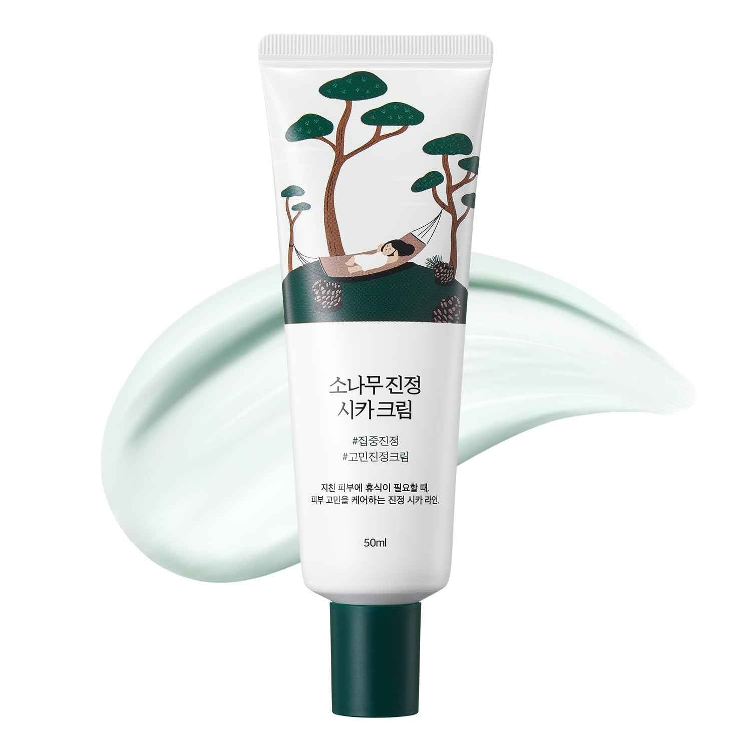 ROUND LAB Pine Calming Cica Cream 1.69 Fl Oz, Low-Acidic Soothing Moisturizer with Pine Cica, BHA + LHA, and Hyaluronic Acid for Skin Barrier Support, Sebum Control, and Hydration, Korean Skincare